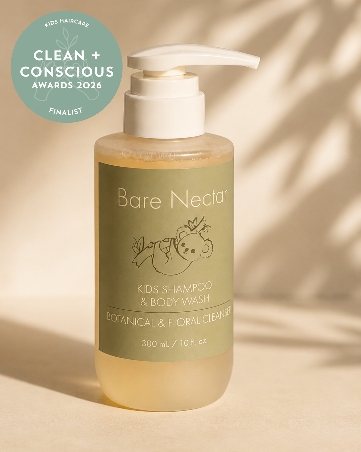 Bare Nectar Kids shampoo and body wash + Clean and Conscious Awards Finalist Rosette  