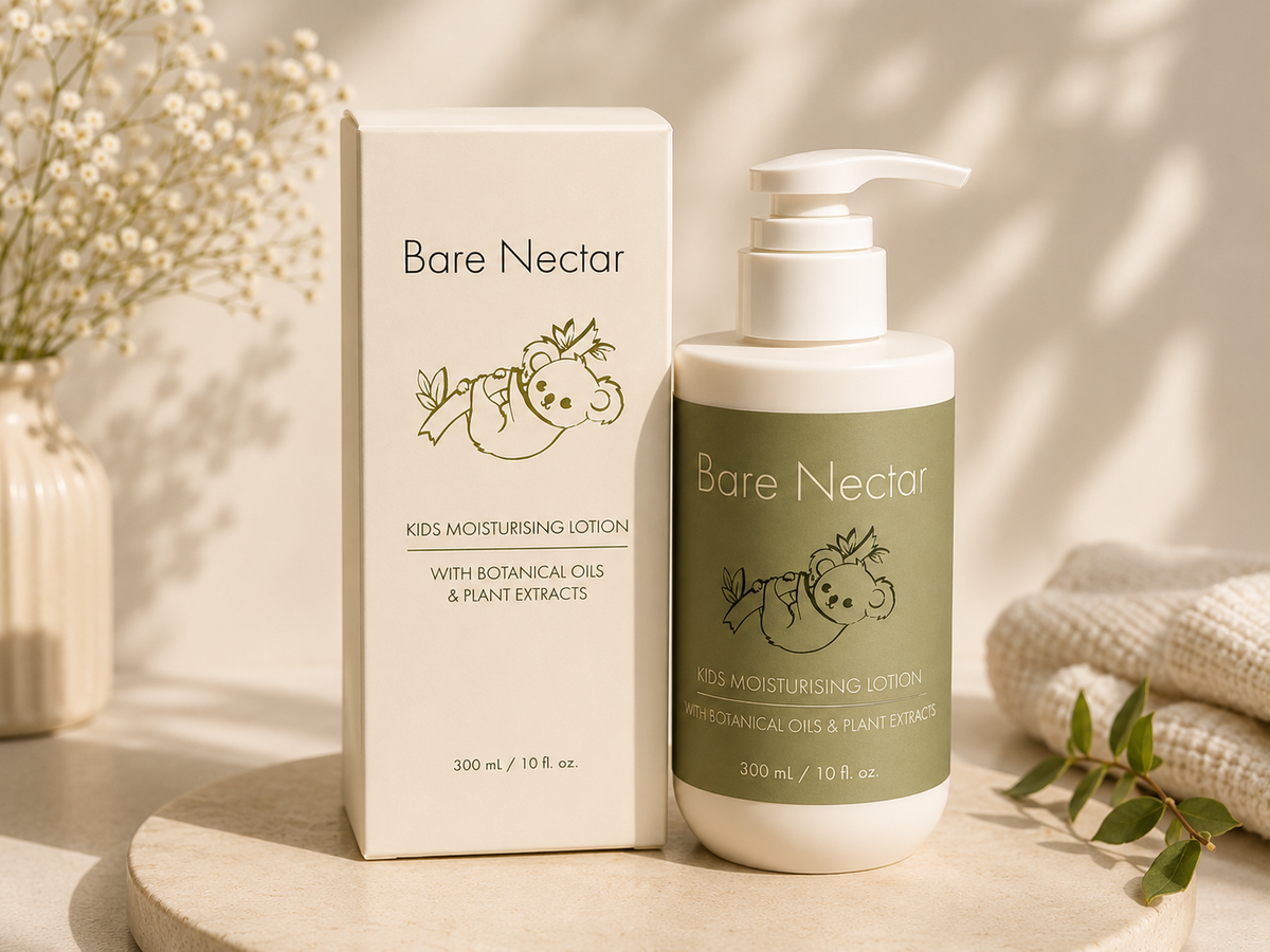 Bare Nectar Kids moisturising lotion bottle and box