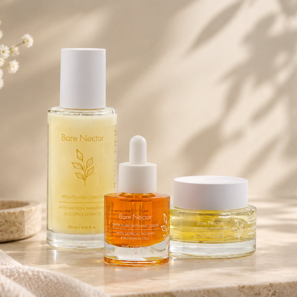 Bare Nectar Saffron Brightening Ritual Set - serum gel cleanser trio